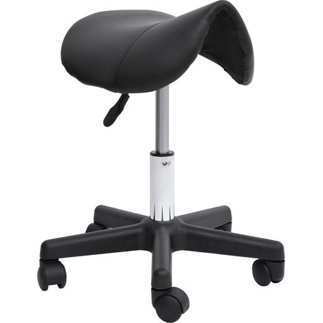 Tabouret de bureau à roulettes réglable en hauteur avec siège en cuir synthétique noir (1/5)