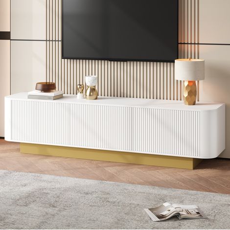 Mobile TV in MDF e pannello truciolare bianco 170x40,5x47 cm con 3 ante, ripiano regolabile e passacavi (1/5)