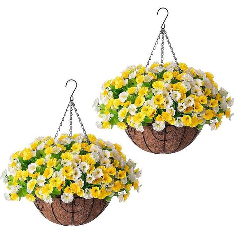 Fleurs artificielles suspendues avec panier – Résistantes aux UV – pour porche et terrasse – Lot de 2 (1/5)