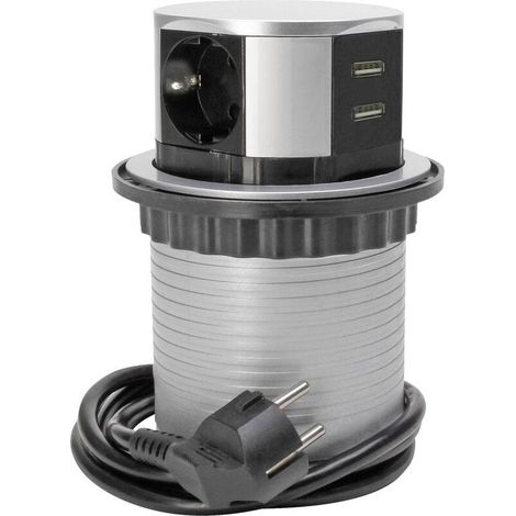 [NEUWERTIG] B-Ware Kopp Steckdosenturm Steckdosenleiste USB Schutzkontakt Einbau versenkbar Silber (1/2)