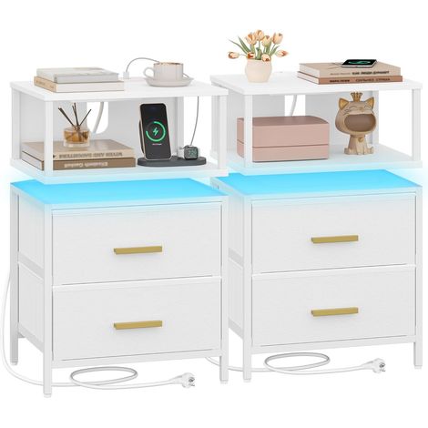 Table de Chevet Lot de 2, 2 Tiroirs,avec Ports USB et Prises (1/5)