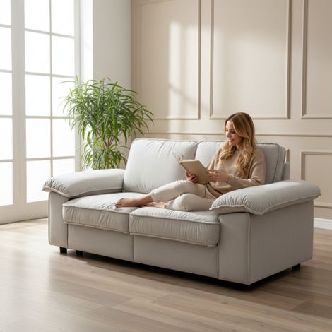 Canapé Contemporain 120 cm avec Rangement, Tissu Pelucheux, Cadre en Bois Massif, Confortable pour 2-3 Personnes, Blanc Cassé (1/5)