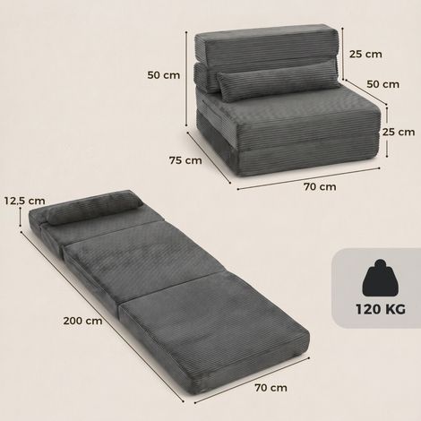 Fauteuil relax gonflable sans armature, canapé convertible pliable en tissu nuage, coussin épais, gris anthracite, siège au sol avec appui-tête (1/5)