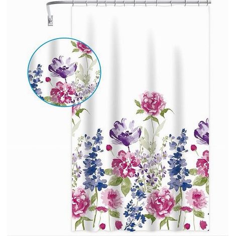 TRADE SHOP - Tenda Per Doccia Bagno Stampa Garden Fiori Floreale 180x200cm Con 12 Ganci 87569 - (1/5)