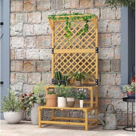 Scaffale per piante 75x50x166 cm in legno giallo salvaspazio per giardino FloraGrace (1/5)