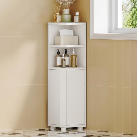 Meuble bas de salle de bain d'angle 20x20x79 cm – MDF résistant à l'humidité – Étagères réglables – Ouverture double face