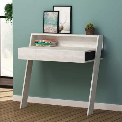 Decortie Cowork Moderner Schreibtisch Antik Weiß Anthrazit Grau Wandmontiert Mit Schublade Breite 94cm