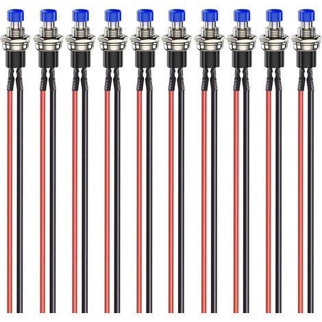 10pcs 7mm 3V-6V-12V-24V-230V / 1A préfilé Mini bouton-poussoir momentané, SPST Nomal Open ON / OFF 2 Pin bouton rond pour le hobby ferroviaire modèle, bleu
