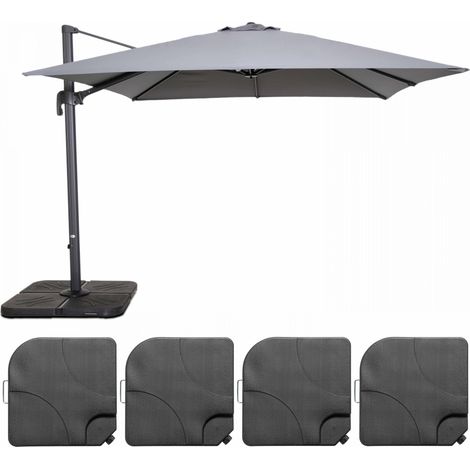 Oviala – Parasol déporté inclinable 360° 3x3m – 4 dalles en PEHD – Ombrage 9 m² – Système d'ouverture par manivelle – Hauteur 250 cm