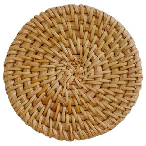 Tapis de table en rotin vietnamien fait main, dessous de verre anti-brûlure, rangement en bois, accessoires pour service à thé, format moyen (1/4)