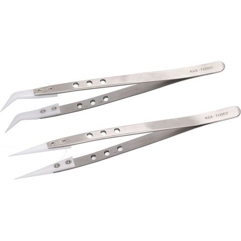Lot de 2 pinces de maintenance en acier inoxydable et céramique, pinces droites et courbes, outils de réparation électronique (1/5)