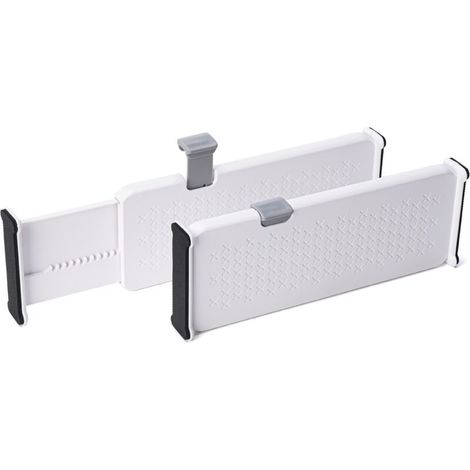 Set mit 5 Schubladeneinteilern aus Kunststoff, 10 cm hoch, verstellbare Kleiderorganizer (28-43 cm), erweiterbare Schubladeneinteiler für optimale Organisation und Aufbewahrung.