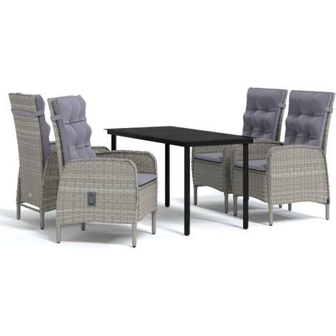 vidaXL Set da Pranzo da Giardino 5 pz con Cuscini Grigio e Nero (1/5)