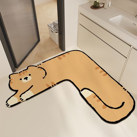 Tapis de Salle de Bain Forme L Angle Absorbant Rapide Séchage Antidérapant 90x90 cm