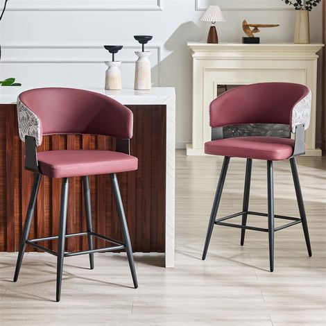 Chaise de Salle à Manger Rembourrée Moderne - 46x47x94.5cm - Fauteuil de Cuisine Ergonomique en Simili Cuir PU Métal - Rouge (1/5)