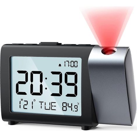 Horloge de projection numrique 1 pice: cran LCD clair avec tempr (1/5)