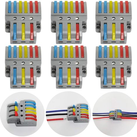 BRAVIX Bornes de Connexion,6 Pcs Connecteur électrique avec levier de fonctionnement, Compact Borne de connexion électrique Automatique, 3 in 6 out (1/3)