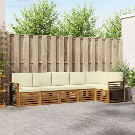 Ecksofa Set mit Kissen 6 pcs Natur und Creme Massivholz Akazie (1/5)