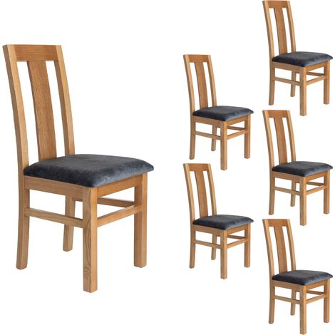 M&S – Lot de 6 chaises en hêtre massif chêne clair – Assise en tissu microfibre – Confort optimal – Hauteur d'assise 46 cm