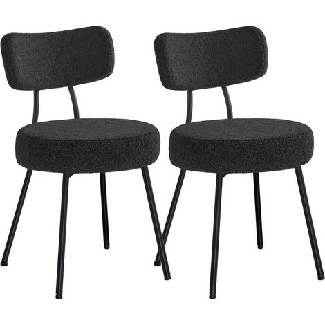 Chaises Salle à Manger, Lot de 2, Tissu Peluche, Dossier Courbé, Chaises de Cuisine, Rembourrées, Cader en Acier, Modernes, Salon, Coiffeuse, Noir d'encre (1/5)
