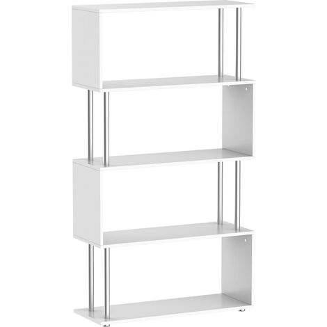 Wooden S Shape Bookcase Bookshelf Dividers Storage Display Unit White  UK
