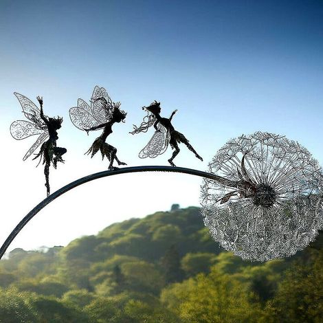 Décoration de jardin féerique en métal, sculpture artisanale extérieure 61×11×11 cm (1/5)