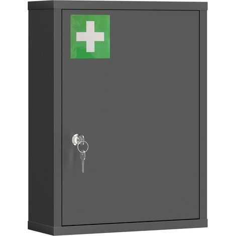 Armadietto medicinali da parete nero in acciaio con serratura e 3 ripiani, dimensioni 40 × 15 × 53,5 cm per un ripostiglio sicuro