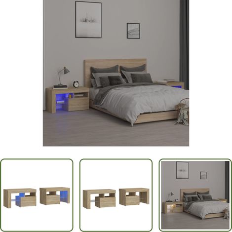 LED-Leuchten - Nachttische 2 Stk. mit LED-Leuchten Sonoma-Eiche 70x36,5x40 cm (1/5)