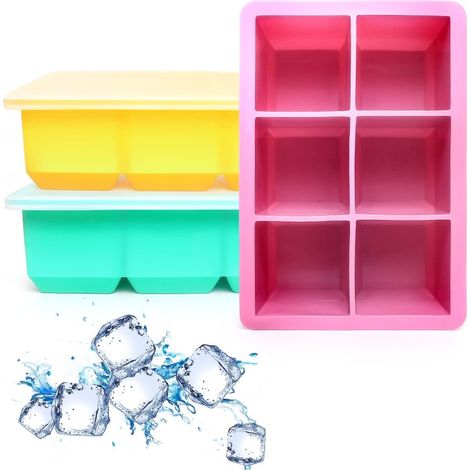 Eiswürfelformen aus Silikon, 3er-Set, große Silikonformen mit abnehmbaren, auslaufsicheren Deckeln, BPA-freie quadratische Eiswürfelformen