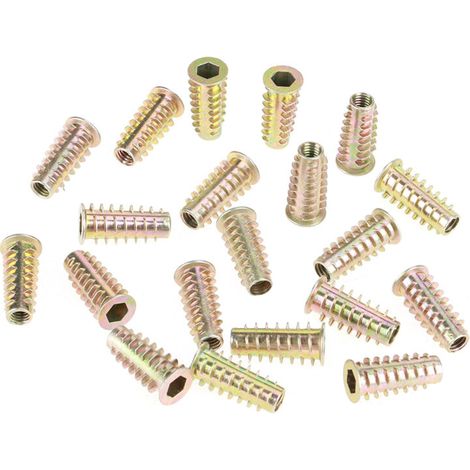 20 écrous à tête hexagonale en alliage de zinc M625 mm pour meubles, filetés pour inserts en bois