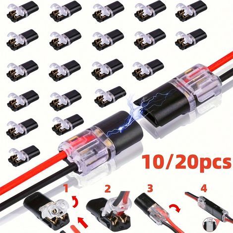 Packung mit 10 Doppeldrahtverbindern, 2 Pins, 2 Anschlüsse, PVC-isolierte Schnellanschlussklemmen mit Verriegelungsclip, für LED-Lichterketten (1/5)