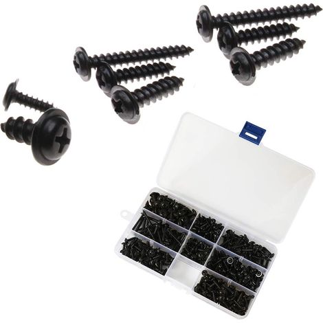 340pcs Black Self-Drilling Sheet Metal Screws, Stainless Carbon Steel Self-Tapping Screws, Flat Head Wood Fastening Kit, Cross-Head Size: M3.0-M4.8 (1/5)