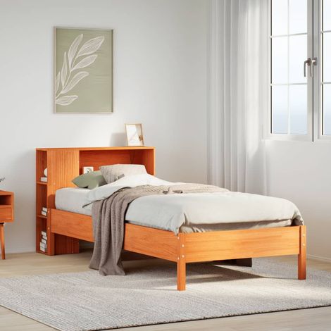 Lit bibliothèque sans matelas cire marron 100x200 cm pin massif (1/5)
