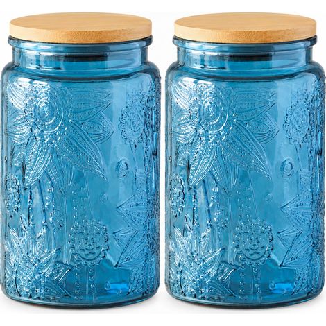 Lot de 2 bocaux en verre bleu avec couvercles, boîte à café de 1000 ml (1/5)