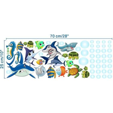Sticker mural amovible pour chambre d'enfant Motif poisson de mer Motif requin (1/4)