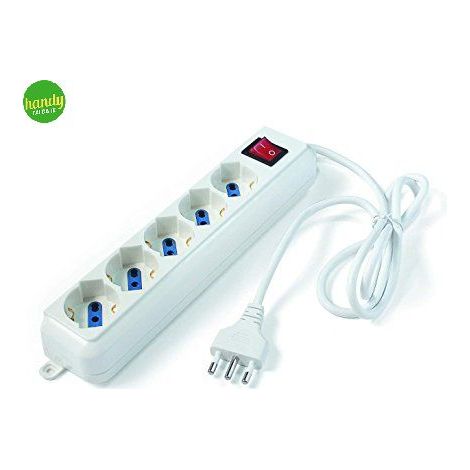 Multipresa Elettrocanali bianca spina 16 a + 5 prese schuko bipasso 10 / 16 a cavo 1,5 mt