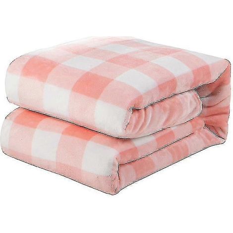 Plaid en flanelle douce à carreaux, motif à carreaux, couverture décorative légère pour lit et canapé, 397 g/m² (Dimensions : 200 x 230 cm - rose, blanc, petit format) (1/5)