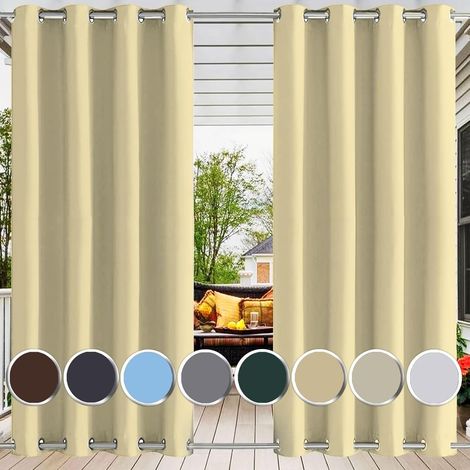 Rideau pergola extérieur imperméable avec Double oeillet Anti Froid Anti Chaleur Rideau pergola extérieur Impermeable pour pergola Balcon Cour Porche Beige 180x200cm (BxH 1 pièce) (1/5)