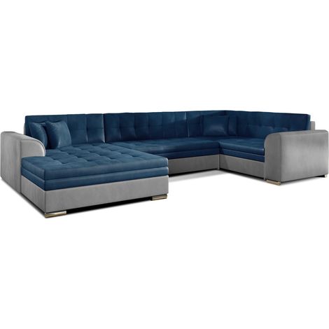 Canapé panoramique convertible CALDERO 5 places bleu marine et gris – angle gauche (1/5)