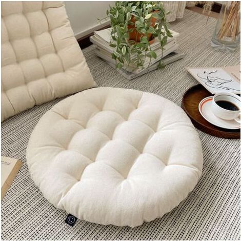 (rond)Elégante Galette de Chaise 40x40cm, Coton, Lavable en Machine, Creme (1/4)