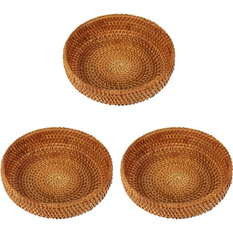 3X Automne Fait à la Main en Rotin Tissant un Panier de Rangement Rond à Fruits un Panier à Pain en Rotin pour des Aliments de Cuisine Pique-Nique