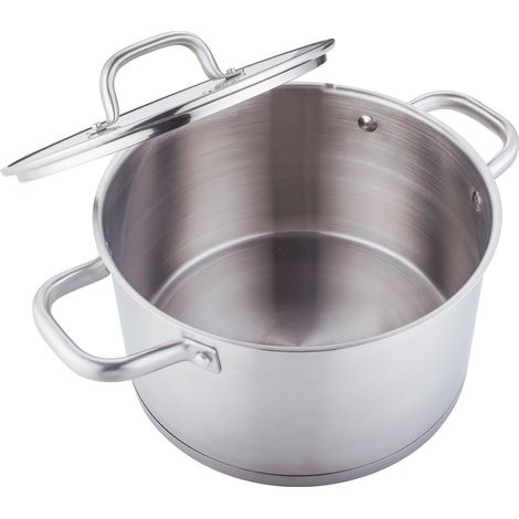 Bratentopf Ø24cm Edelstahl Kochtopf mit Glasdeckel geeignet für alle Herdarten silber 24cm