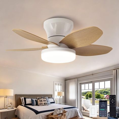 Ventilateur de plafond 63,5 cm avec éclairage et télécommande, moteur CC Ventilateur de plafond réversible à 6 vitesses avec lampe LED, intensité variable, minuterie et fonctionnement silencieux pour (1/5)