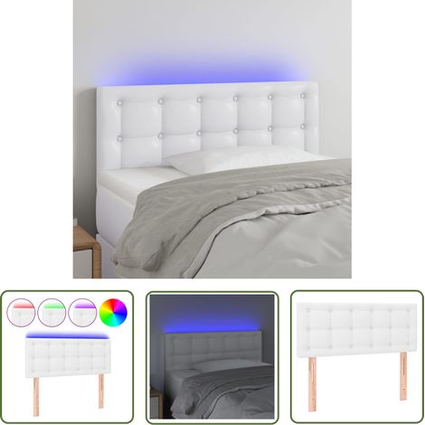 The Living Store Tête de lit à LED Blanc 90x5x78/88 cm Similicuir - Tête De Lit Led - Tête De Lit Blanche - Tête De Lit Moderne - Tête De Lit Rembourrée - Simicuir (1/5)
