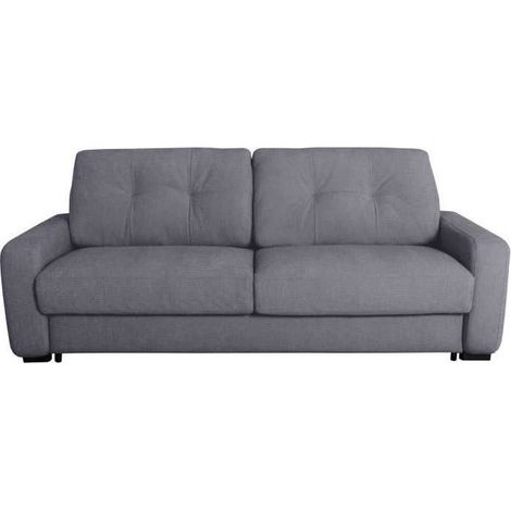Canapé convertible express - 2/3 places - SOA - Tissu gauffré - Gris souris - Matelas 15 cm - 195 x 100 x 91 cm - DUNLOPILLO
