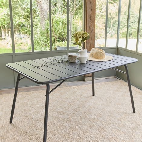 Table de jardin pliante métal 6 places. anthracite. Amelia. 140x80cm. traitement antirouille. lattes et bords arrondis (1/5)
