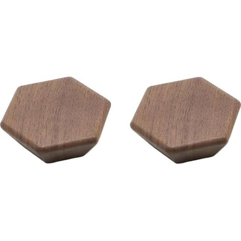 Lot de 2 boutons de tiroir hexagonaux en bois de noyer, 60 mm avec vis – Quincaillerie de poignée de porte en bois naturel – Poignées de meubles d'armoire, d'armoire, de placard et de tiroir, (1/5)