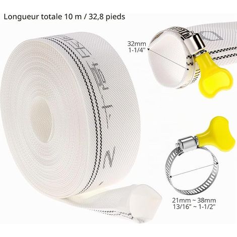 Textile Hose, 32 mm 10 m Flat Hose with Stainless Steel Collar, for Submersible Pumps and Sewage (1/3)