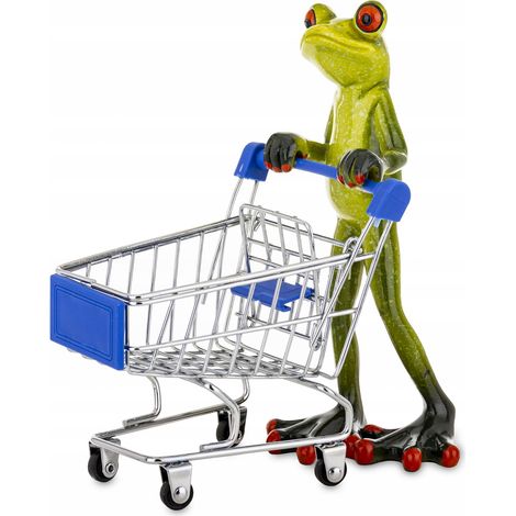 Statuetta di una rana che fa shopping con un cestino, una rana maniaca dello shopping (1/5)