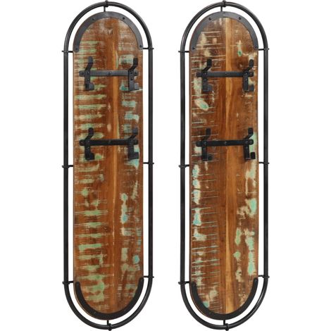 Wandgarderoben mit 4 Haken 2 Stk. Altholz Massiv